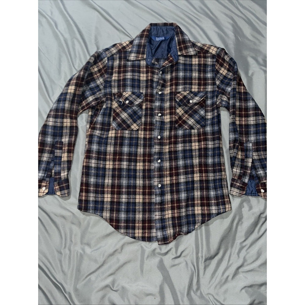 Wool Vintage Whitefish Bay Wool Blend Flannel Size Medium Long Sleeve Button‎ Up